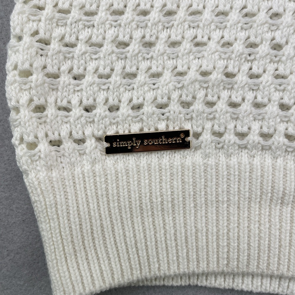 Simply Southern Womens XL Cream Open Knit Sweater Vest 1/4 Zip Sleeveless - Picture 2 of 13